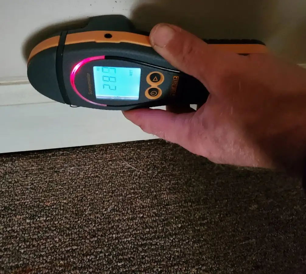 Moisture detection at baseboard during Burst Pipe Cleanup in North Elba