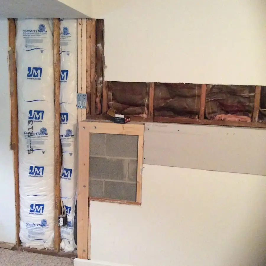 Wall insulation replacement during Basement Flood Cleanup in North Elba